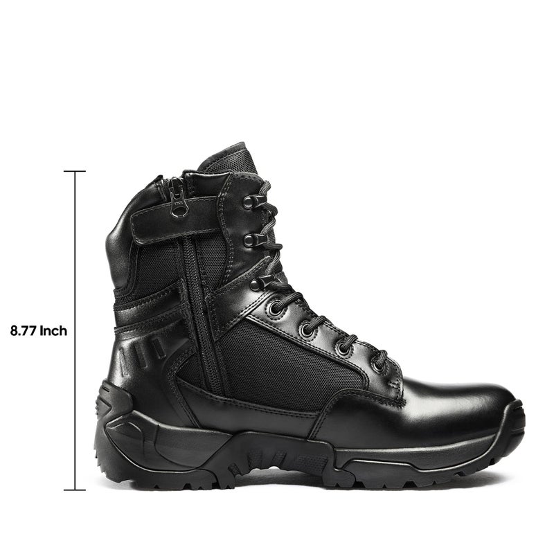 NORTIV 8 Men's Side Zipper Military Tactical Work Boots Leather Motorcycle Combat Boots,Size 10,Black,DESERT - Image 2